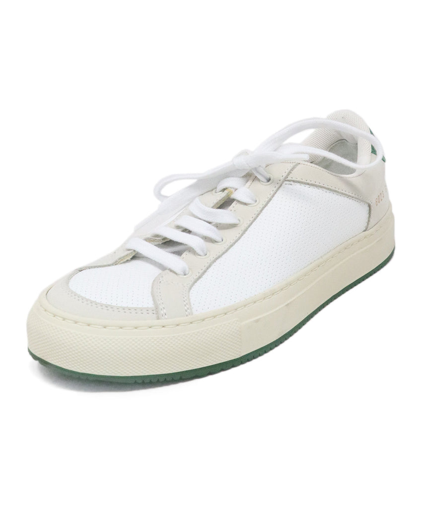 Common Projects White & Green Leather Sneakers 