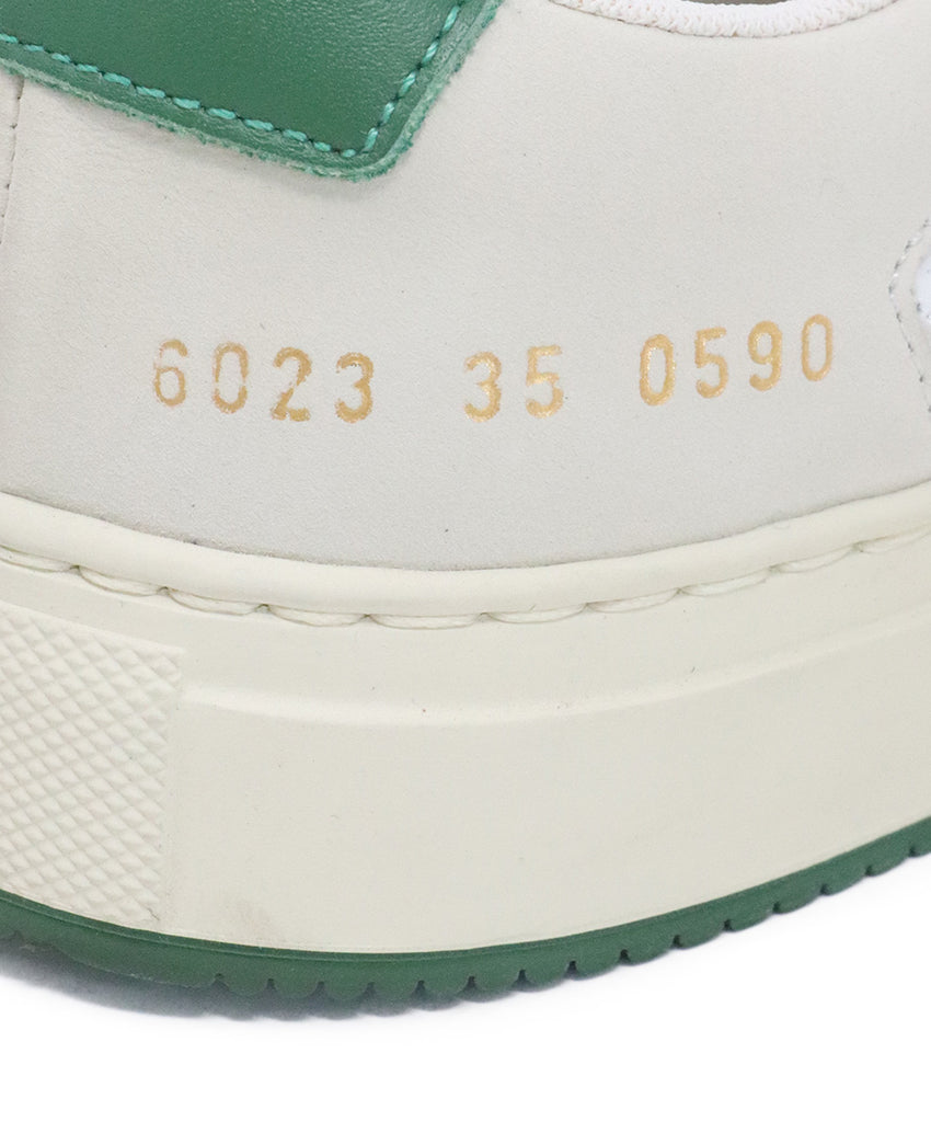 Common Projects White & Green Leather Sneakers 5