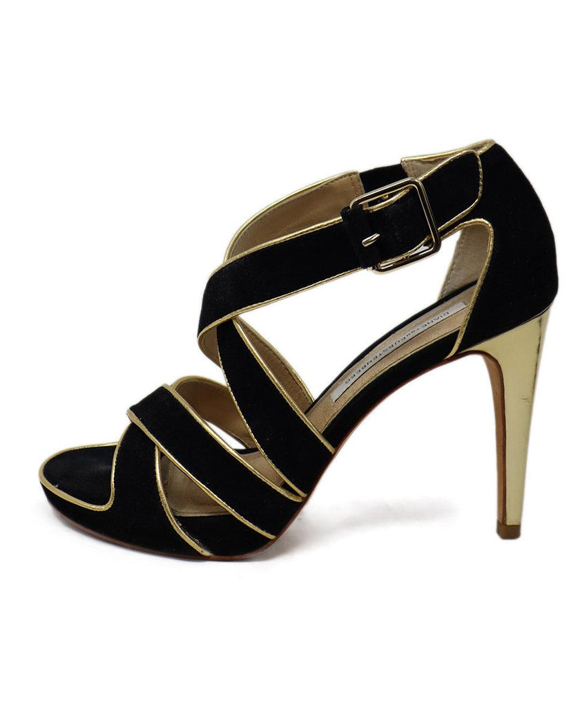 DVF Black Suede & Gold Trim Heels 1