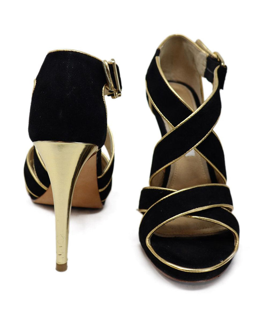 DVF Black Suede & Gold Trim Heels 2