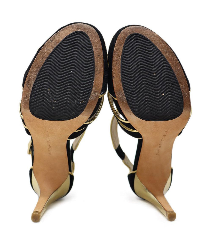 DVF Black Suede & Gold Trim Heels 4