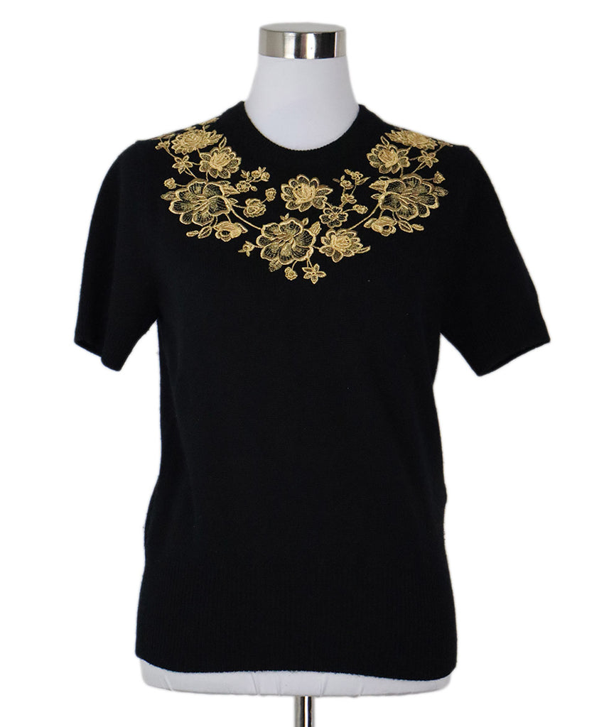 Dolce & Gabbana Black Cashmere Gold Applique Sweater 