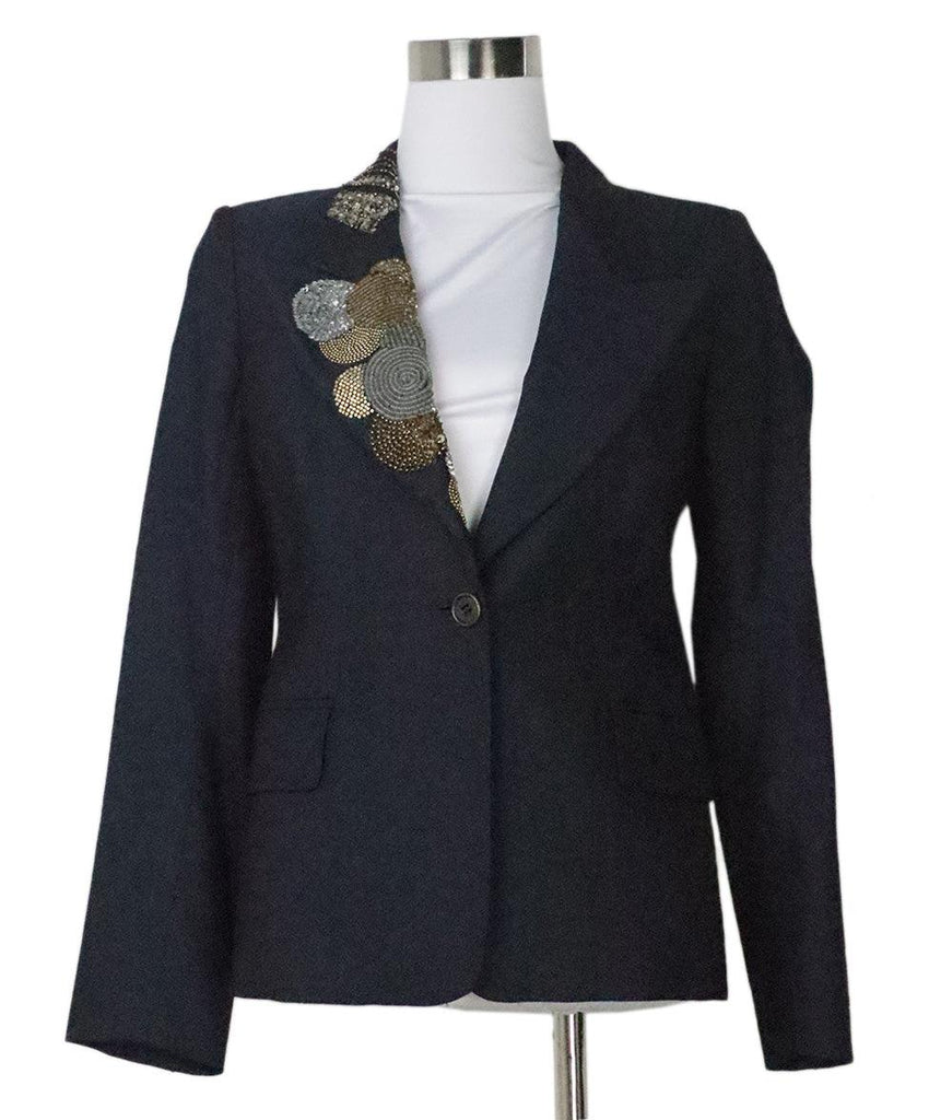 Dries Van Noten Navy Embroidered Jacket 