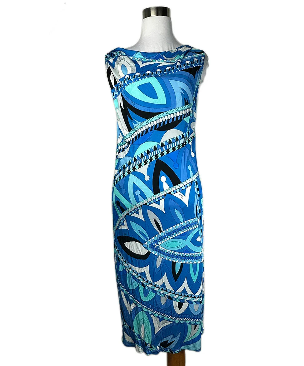 Emilio Pucci Blue Black and White Turquoise Jersey Dress sz 4 l Michael's  Luxury Consignment  Michael's Consignment NYC