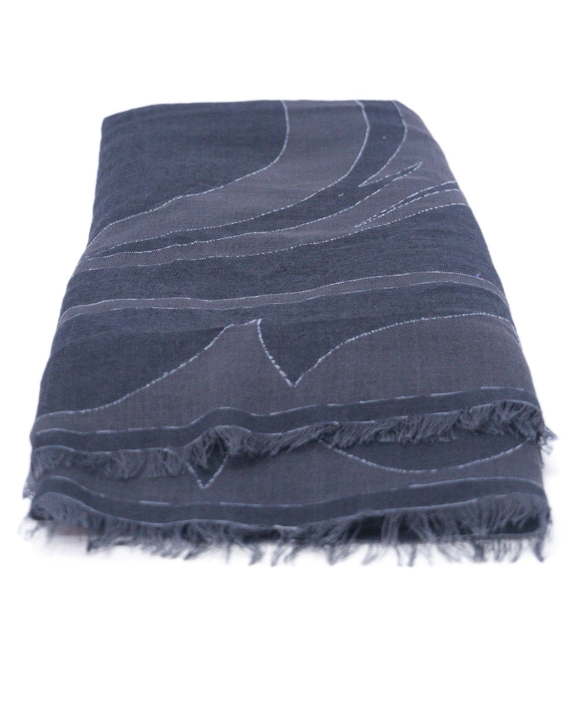 Emilio Pucci Grey & Black Print Wool Scarf 