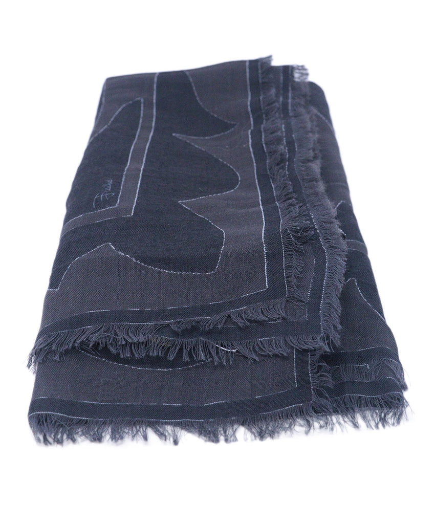 Emilio Pucci Grey & Black Print Wool Scarf 1