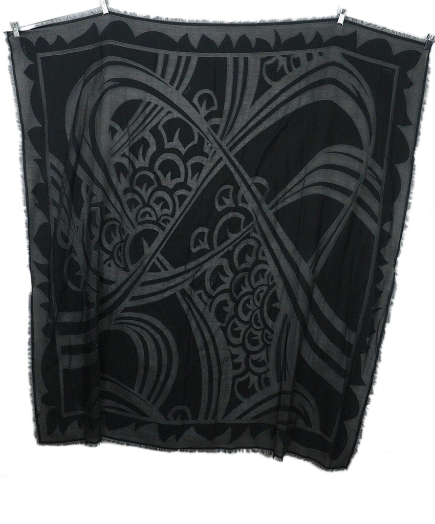 Emilio Pucci Grey & Black Print Wool Scarf 3