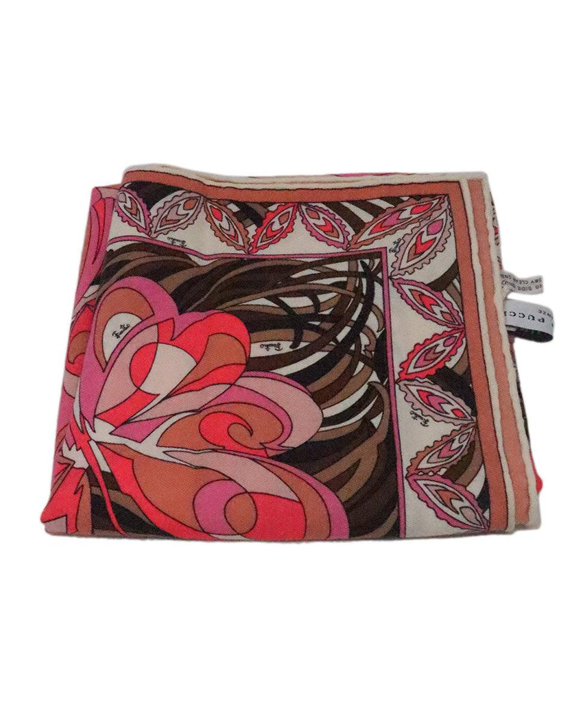 Emilio Pucci Pink & Brown Print Wool Scarf 2