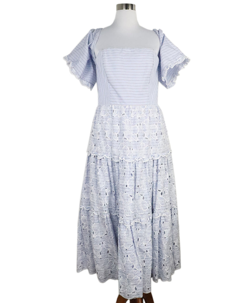 Erdem Blue & White Stripe Embroidered Dress 