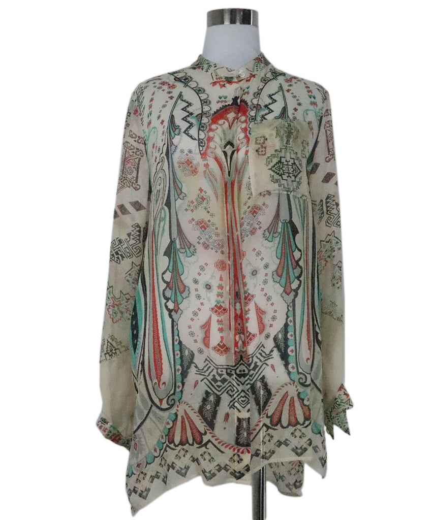 Etro White Print Silk Blouse 