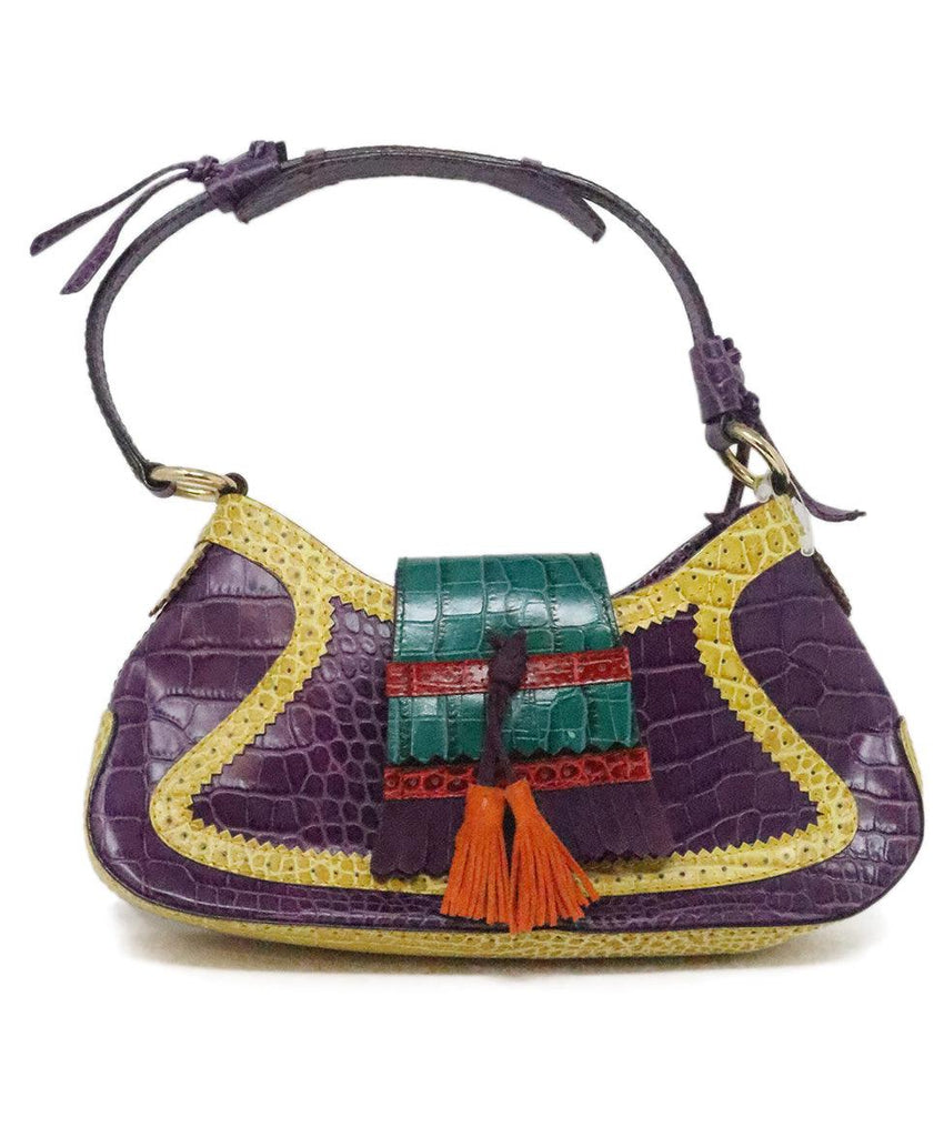 Etro Purple & Yellow Pressed Leather Shoulder Bag 