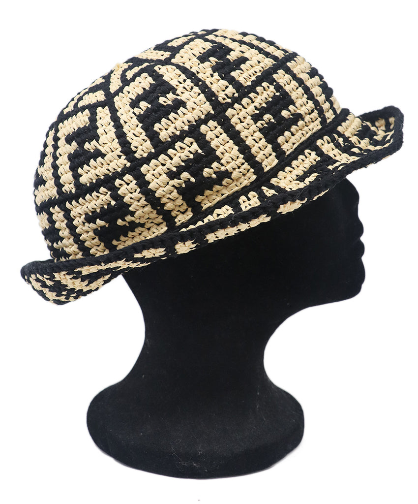 Fendi Black & Beige Raffia Hat 1