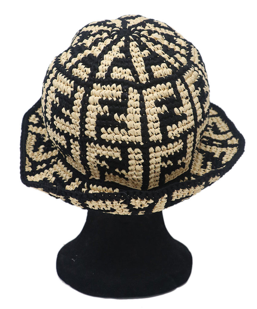 Fendi Black & Beige Raffia Hat 2