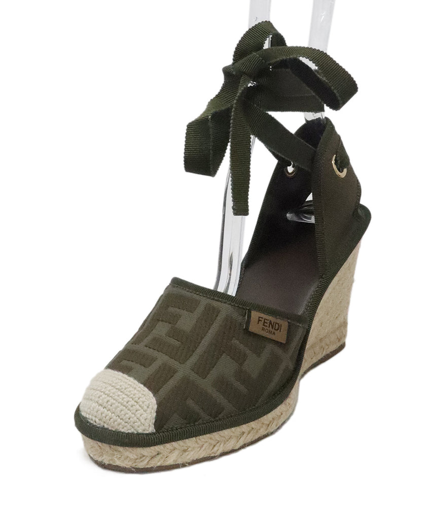 Fendi Green Canvas Espadrilles Wedges 