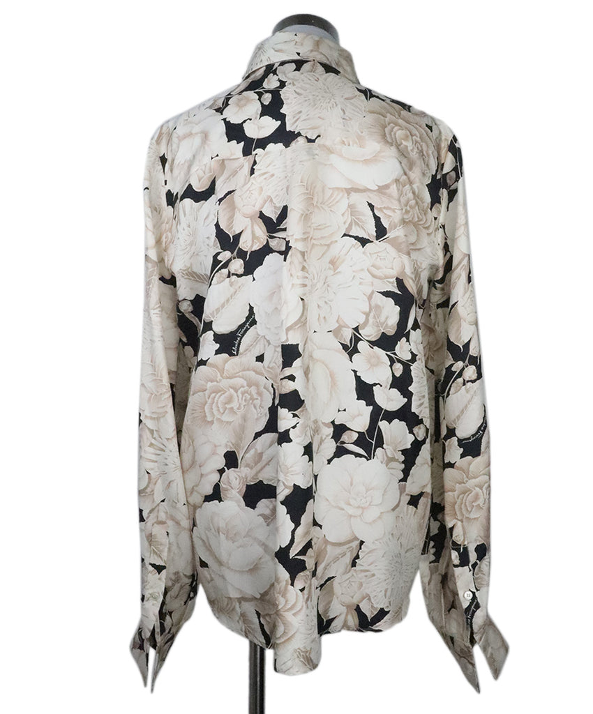 Ferragamo Beige & Black Floral Print Blouse 2