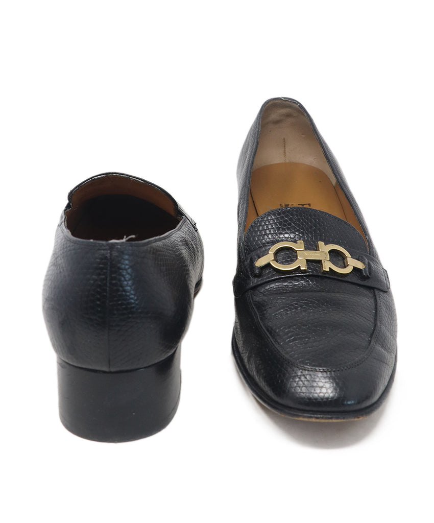 Ferragamo Black Pressed Leather Loafers 2