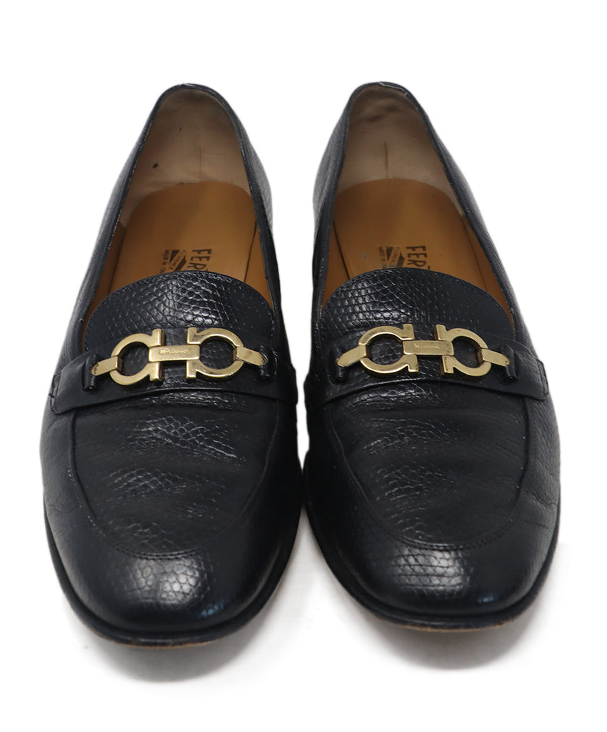 Ferragamo Black Pressed Leather Loafers 3