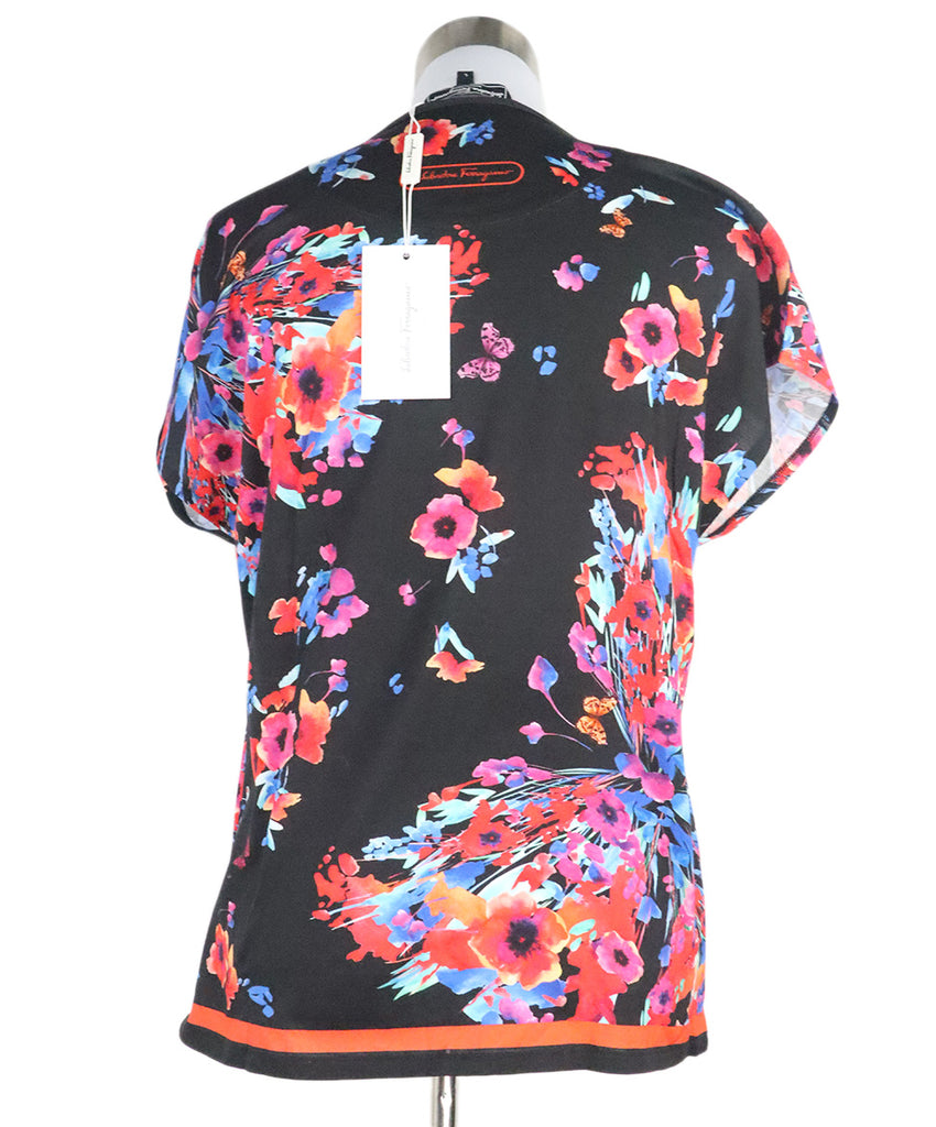 Ferragamo Black & Multi Floral Print Top 2