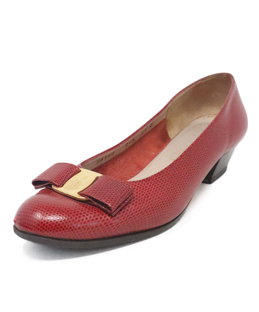 Ferragamo Red Pressed Leather Heels 
