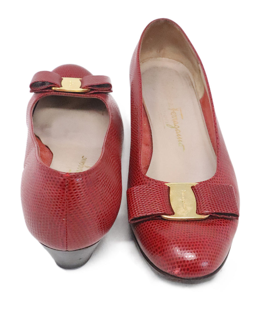 Ferragamo Red Pressed Leather Heels 2