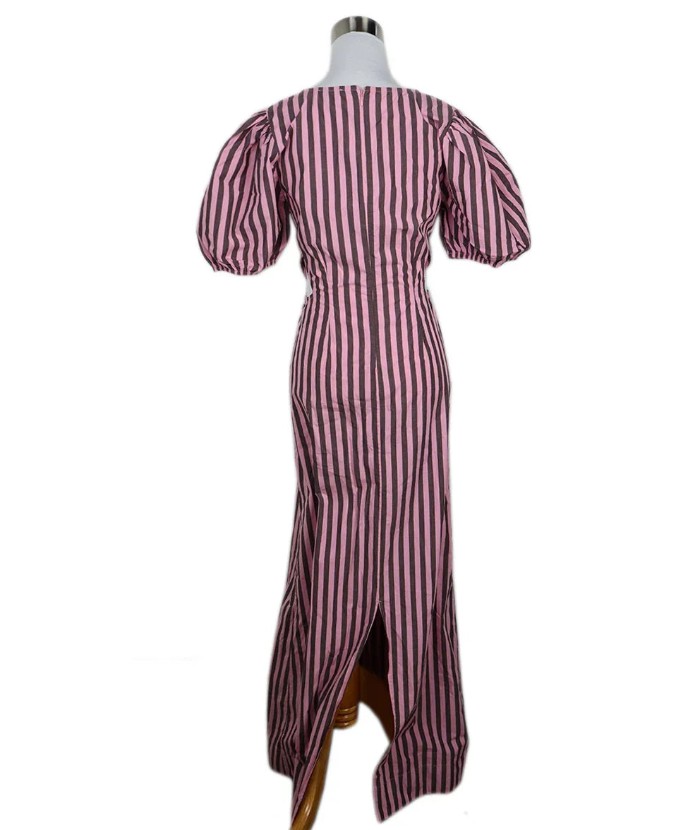 ganni pink dress Ganni Pink & Brown Striped Cotton Dress sz 2