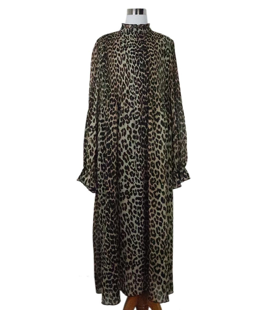 Ganni Pleated Leopard Print Dress 