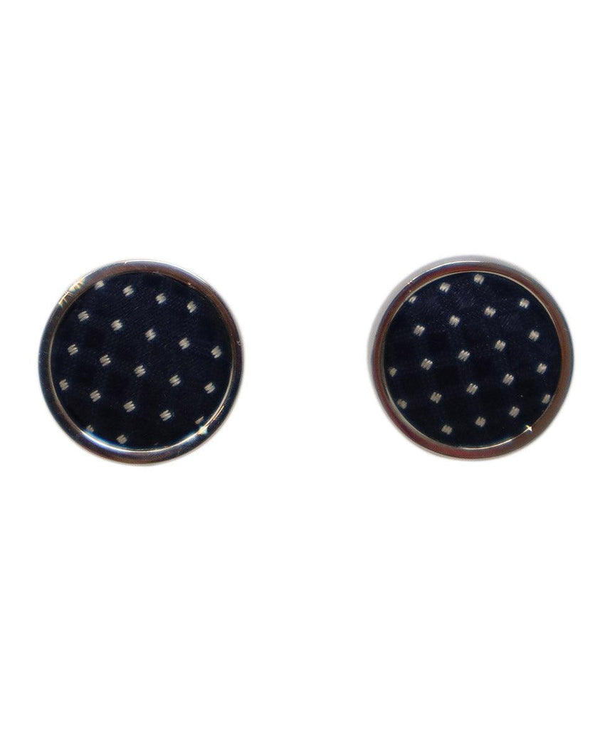 Giorgio Armani Navy & White Silk Silver Cuff Links 