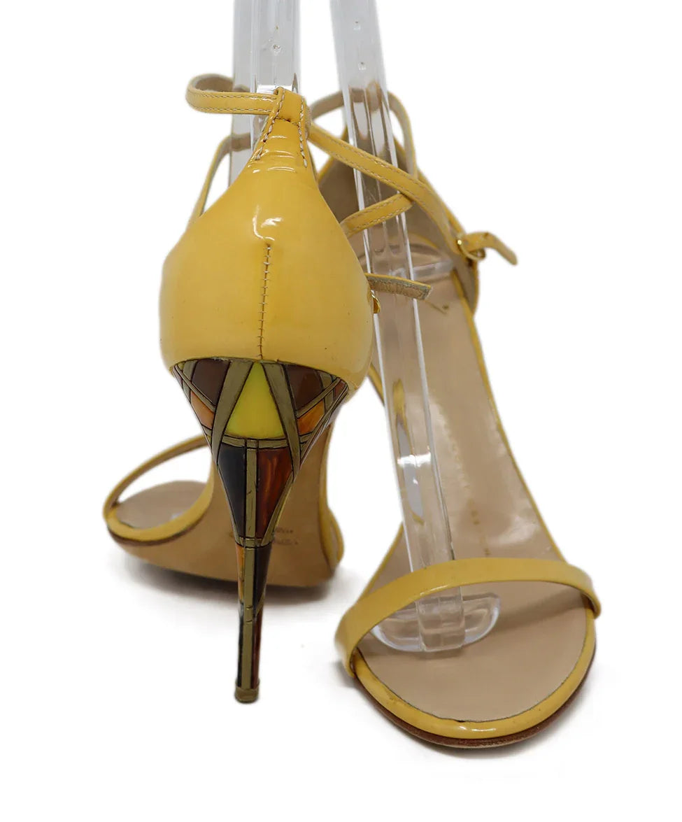 Giuseppe Zanotti Yellow Brown & Burgundy Geometric Heels sz 5 l