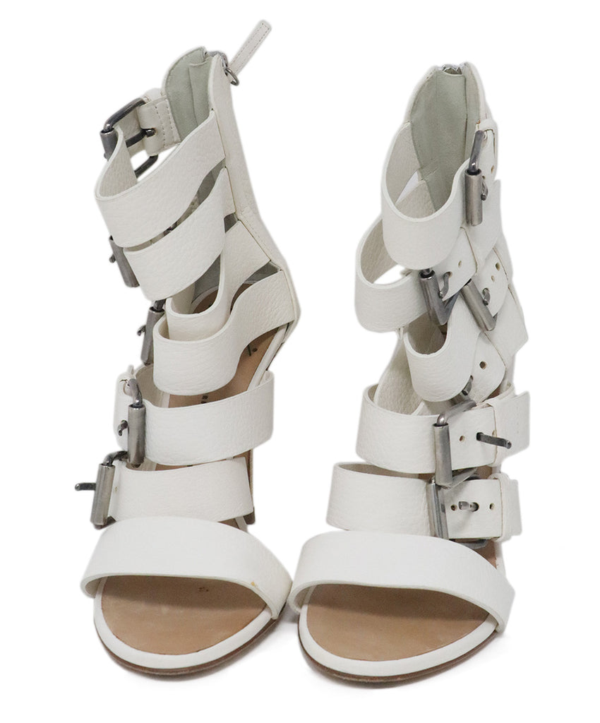 Giuseppe Zanotti White Leather Buckle Heels 3