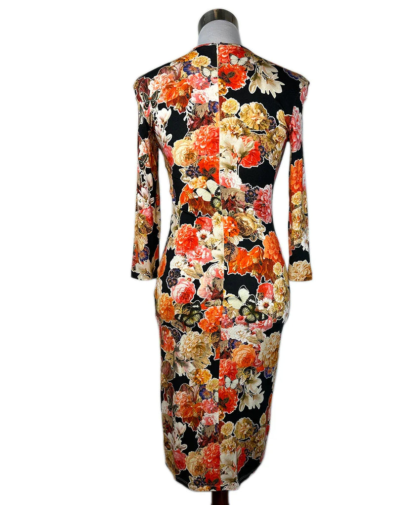 Givenchy Orange Beige Black Floral Cotton Spandex Longsleeve Dress sz 4