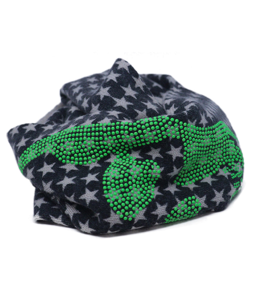 Grey Star Print & Green Skull Scarf 2