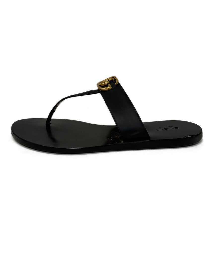 Gucci Black Leather Gold Logo Sandals sz 8 l Michael's Luxury