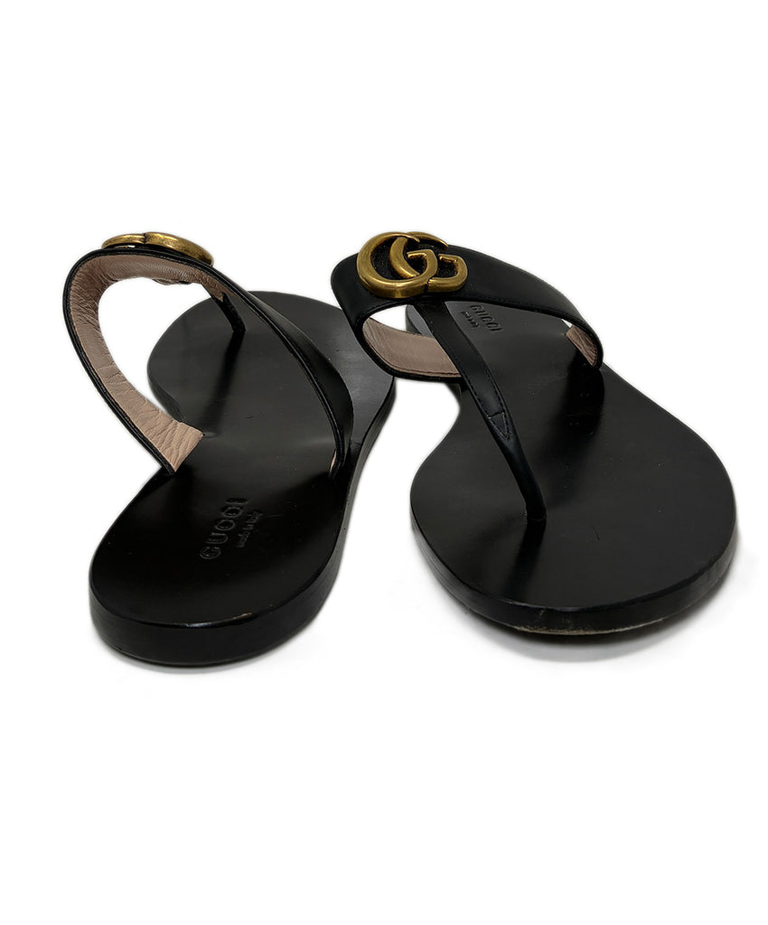 GUCCI ブラックミュール 35.5 Gucci Black Leather Gold Logo Sandals sz 8 l Michael's Luxury