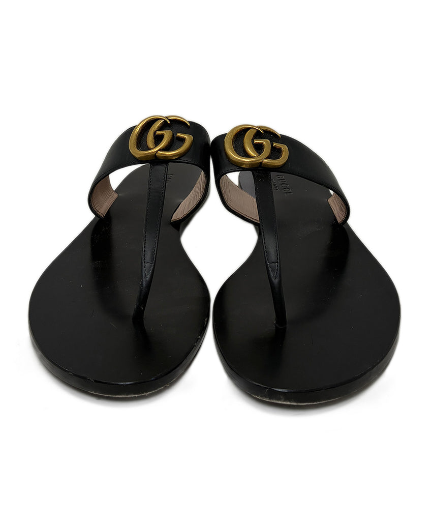 Gucci Black Leather Gold Logo Sandals sz 8 l Michael's Luxury