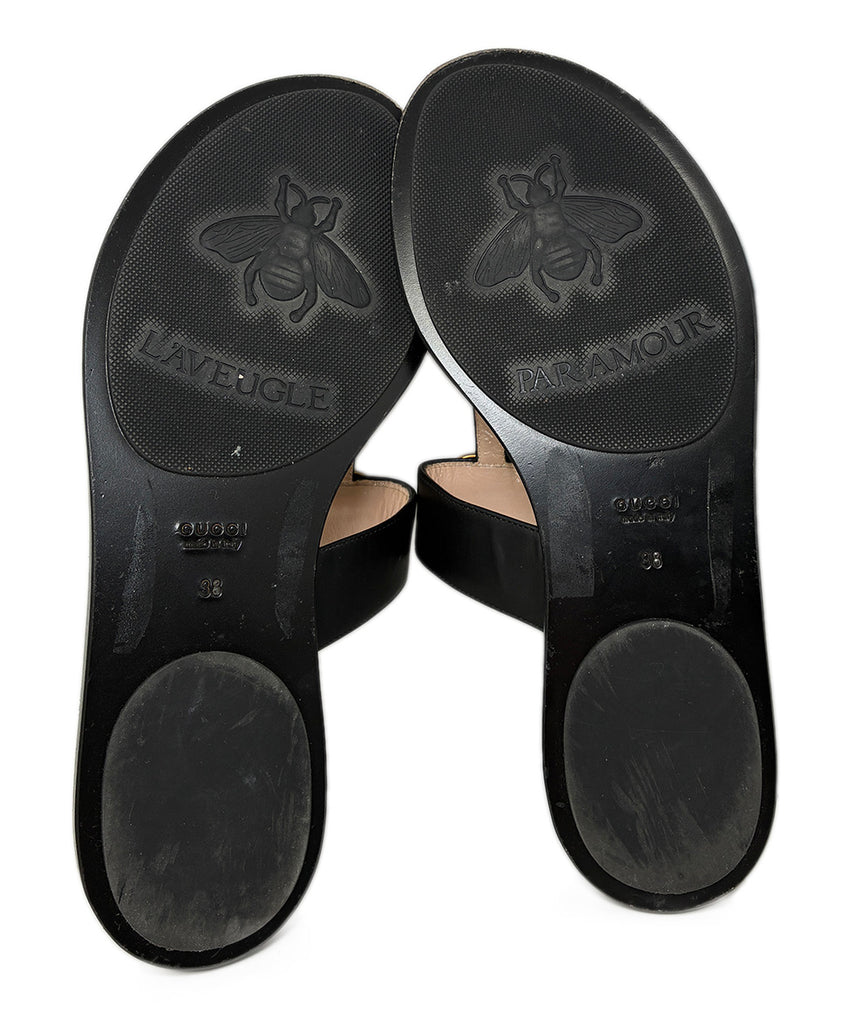 Gucci Black Leather Gold Logo Sandals sz 8 l Michael's Luxury