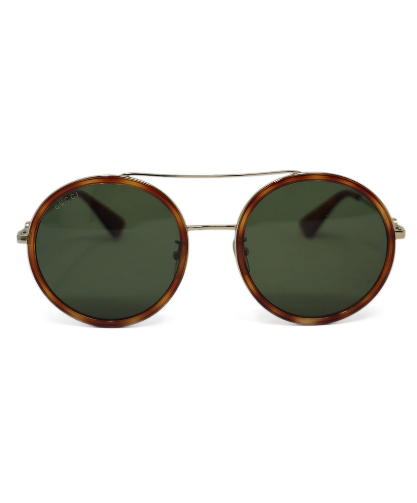 Gucci Brown Plastic Gold Metal Green Lens 4