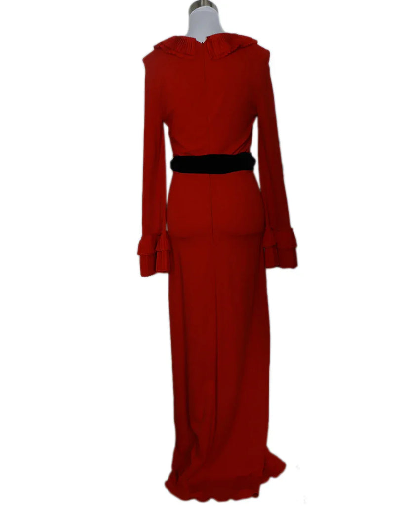 gucci red velvet dress Gucci Long Red Viscose Dress with Ruffle and Black Velvet Belt sz 4