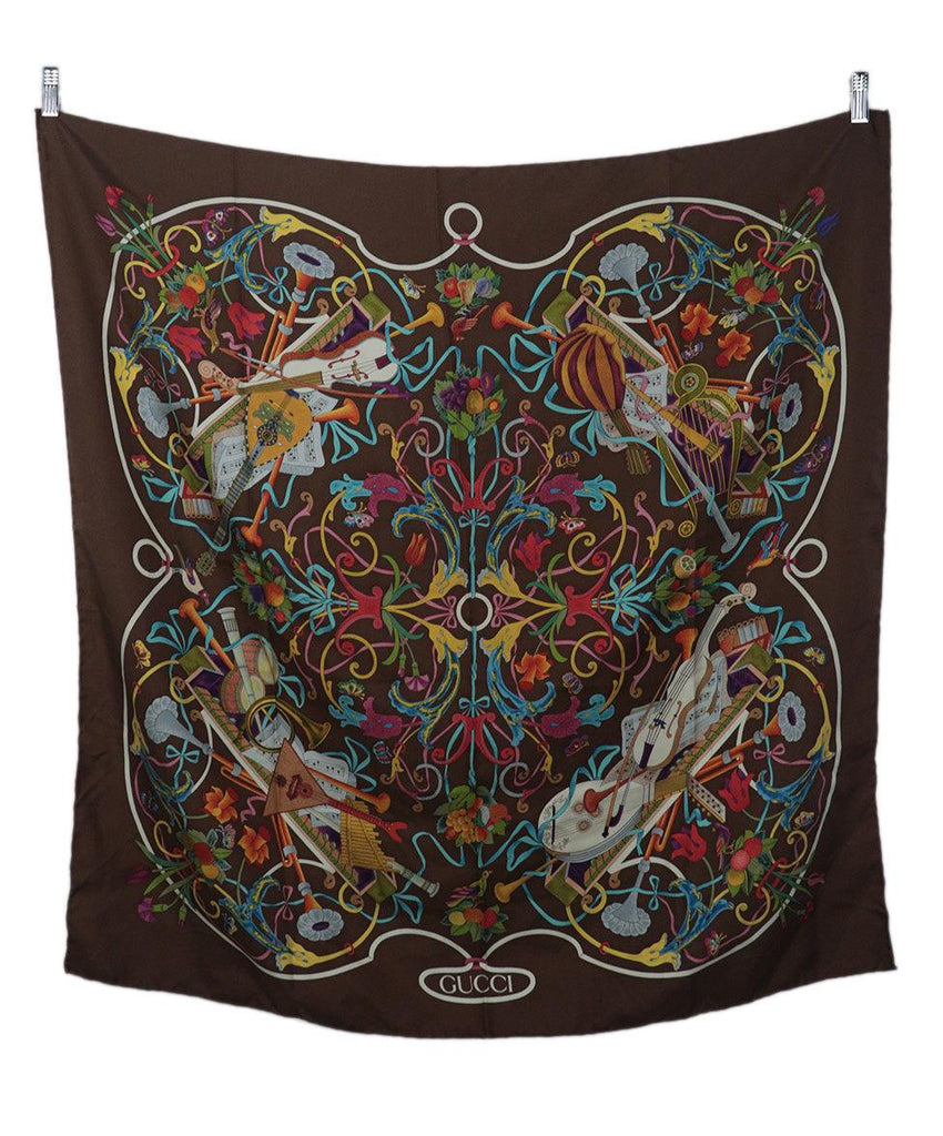 Gucci Brown & Multicolor Print Scarf 4