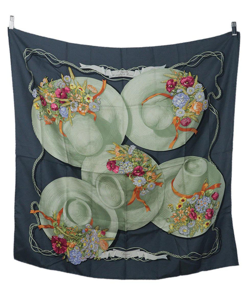 Gucci Grey & Sage Print Silk Scarf 4