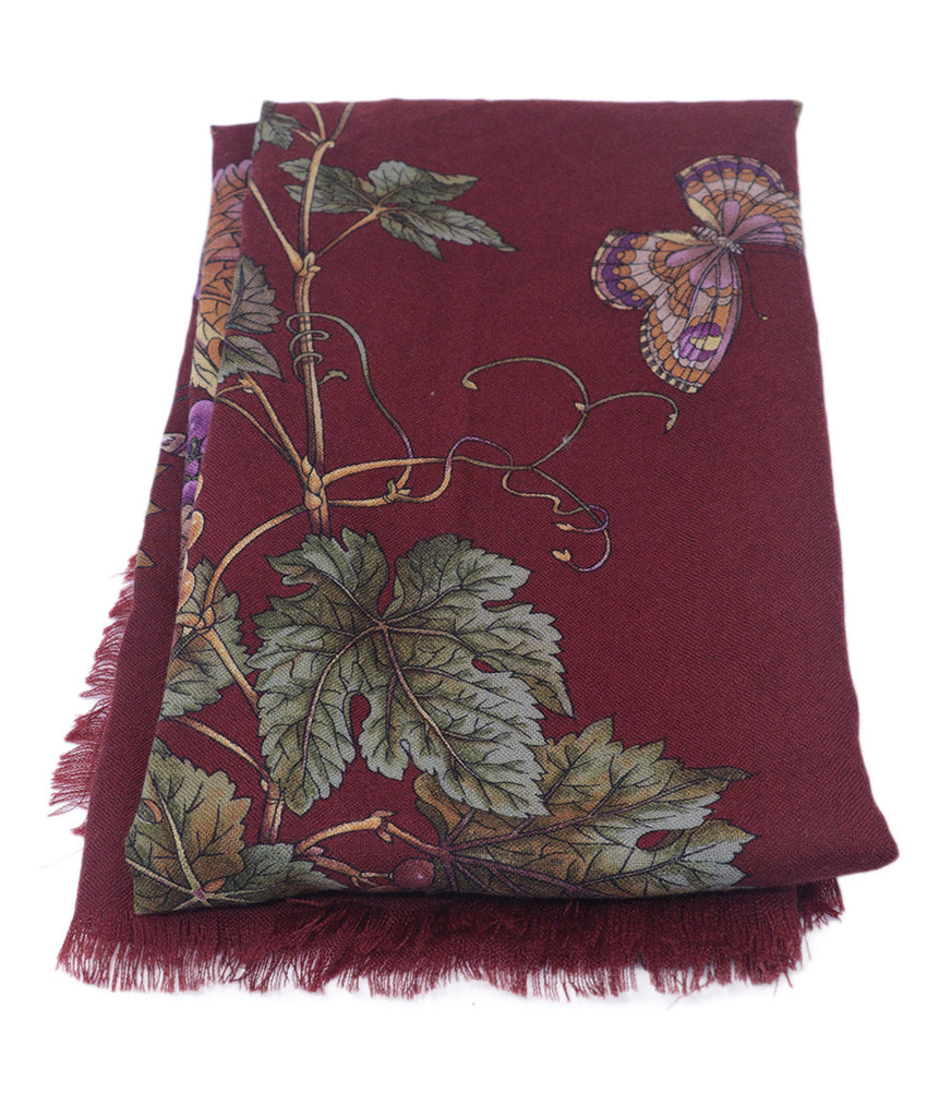 Gucci Burgundy Floral Print Shawl 1