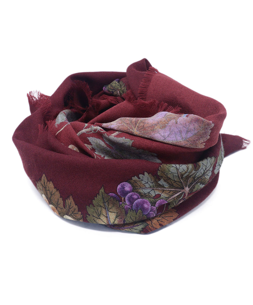 Gucci Burgundy Floral Print Shawl 