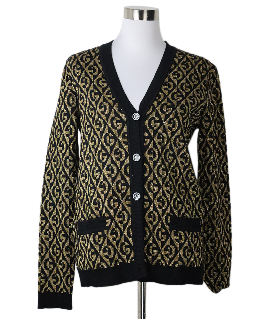 Gucci Black & Gold Monogram Print Cardigan 