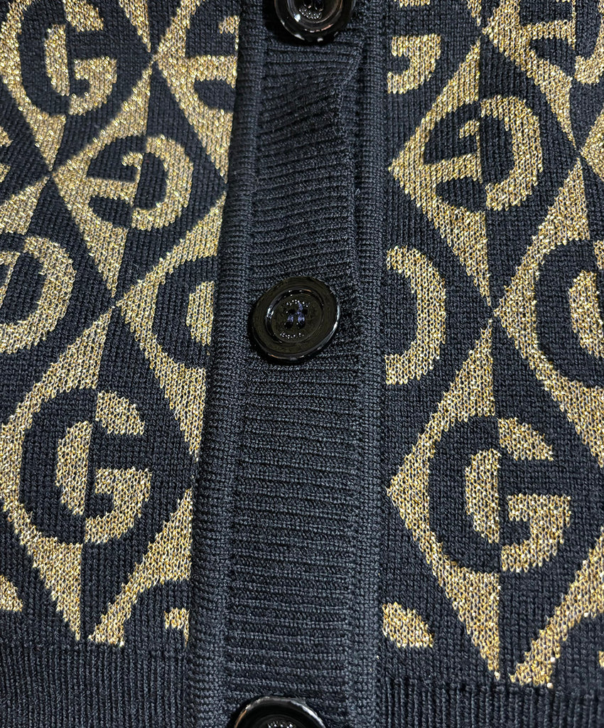 Gucci Black & Gold Monogram Print Cardigan 4