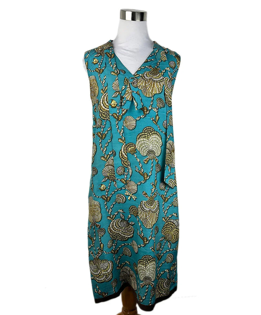 Gucci Teal Brown Gold Print Cotton Dress sz 4 l Michael's Luxury  Consignment – Michael's Consignment NYC