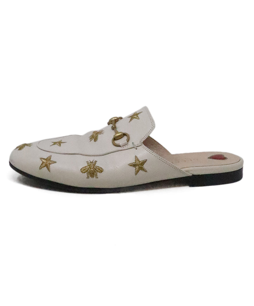 Gucci White & Gold Embroidered Mules 1