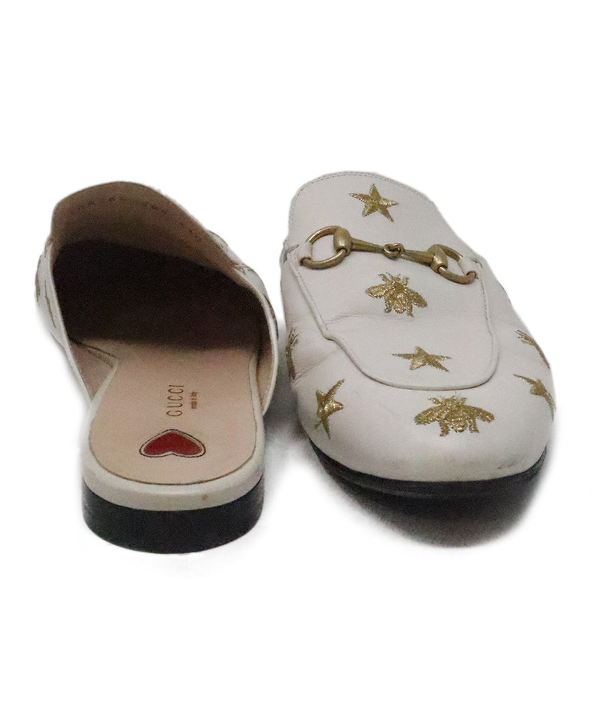 Gucci White & Gold Embroidered Mules 2