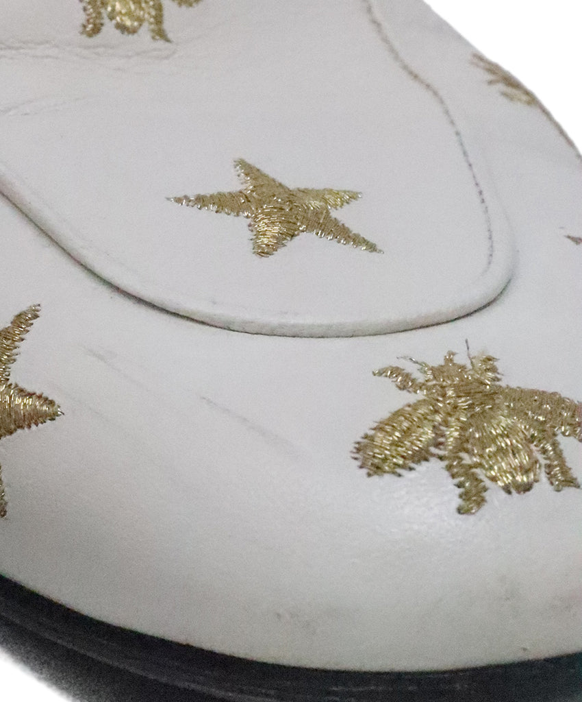 Gucci White & Gold Embroidered Mules 7