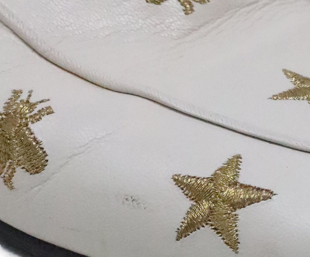 Gucci White & Gold Embroidered Mules 10