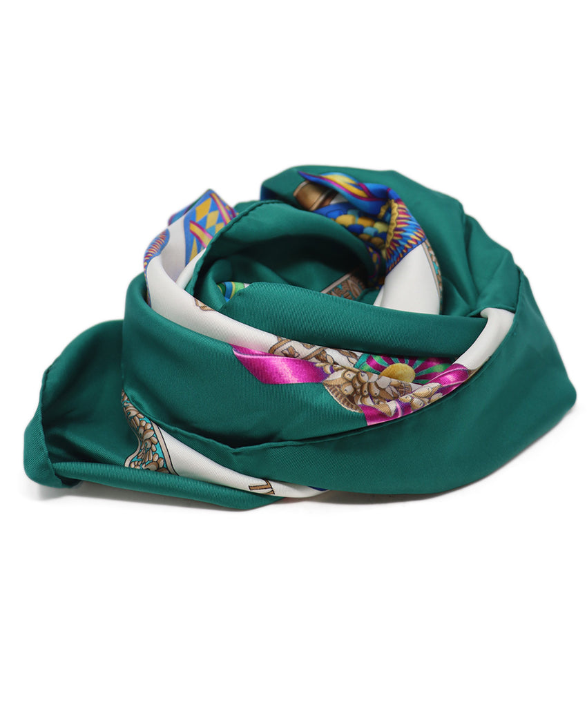 Hermes Green White Blue Purple Silk Scarf 3