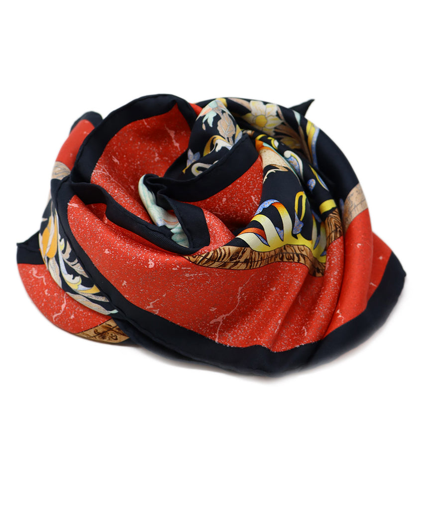 Hermes Black & Red Print Silk Scarf 